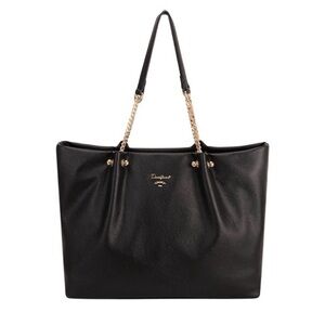 David Jones Black Faux Leather Large Tote Gold Chain Strap NWT